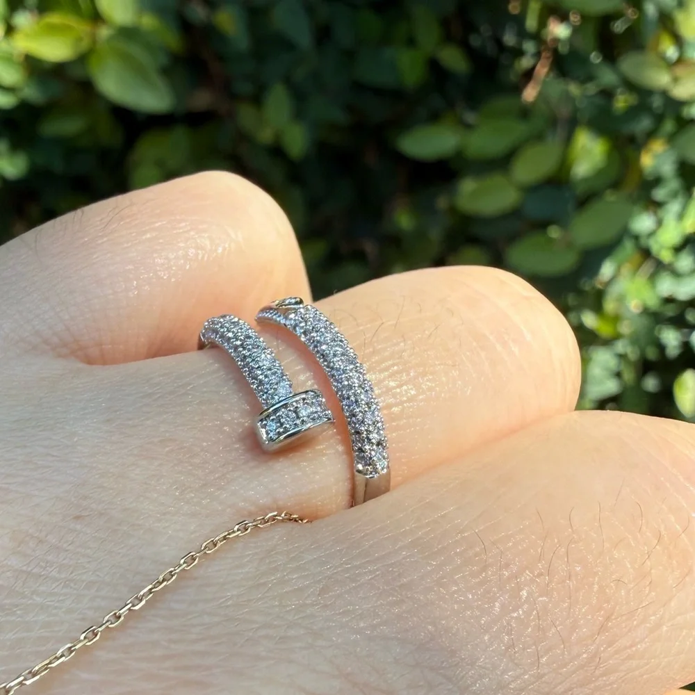 Open Band Pavé Spiral Ring in Silver - Picture 3 of 5